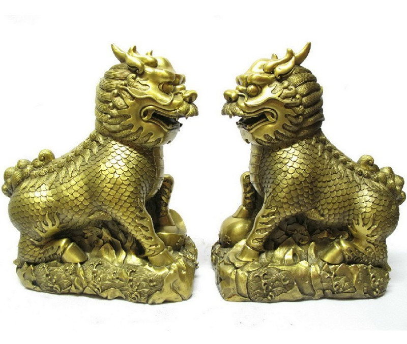 【鑫厵工艺 黄铜麒麟 纯铜财富麒麟摆件 镇宅化