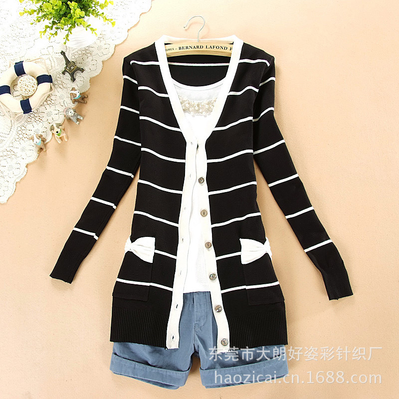 直销 13春季新品 甜美韩版 学院风 <em>条纹针织</em>衫