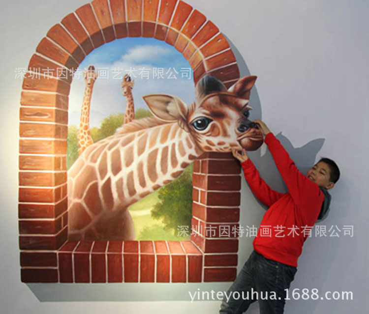 纯手工3D油画高端墙绘彩绘地画逼真写实3D立体画