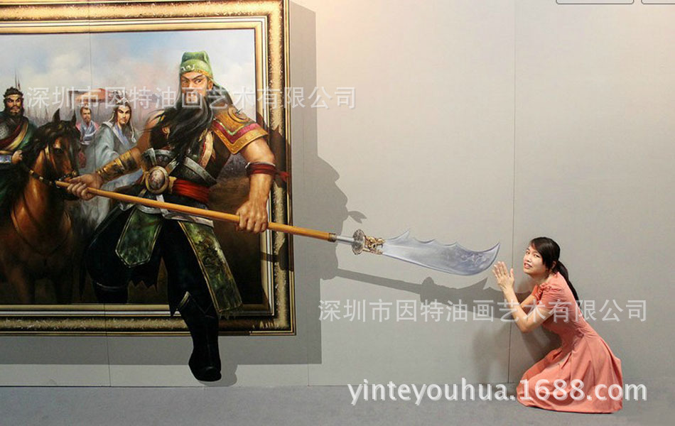 纯手工3D油画高端墙绘彩绘地画逼真写实3D立体画