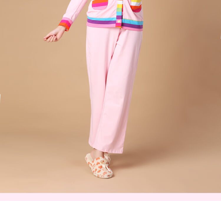 家居服秋装女士<em>可爱纯棉</em>长袖<em>长款</em>针织棉休闲睡
