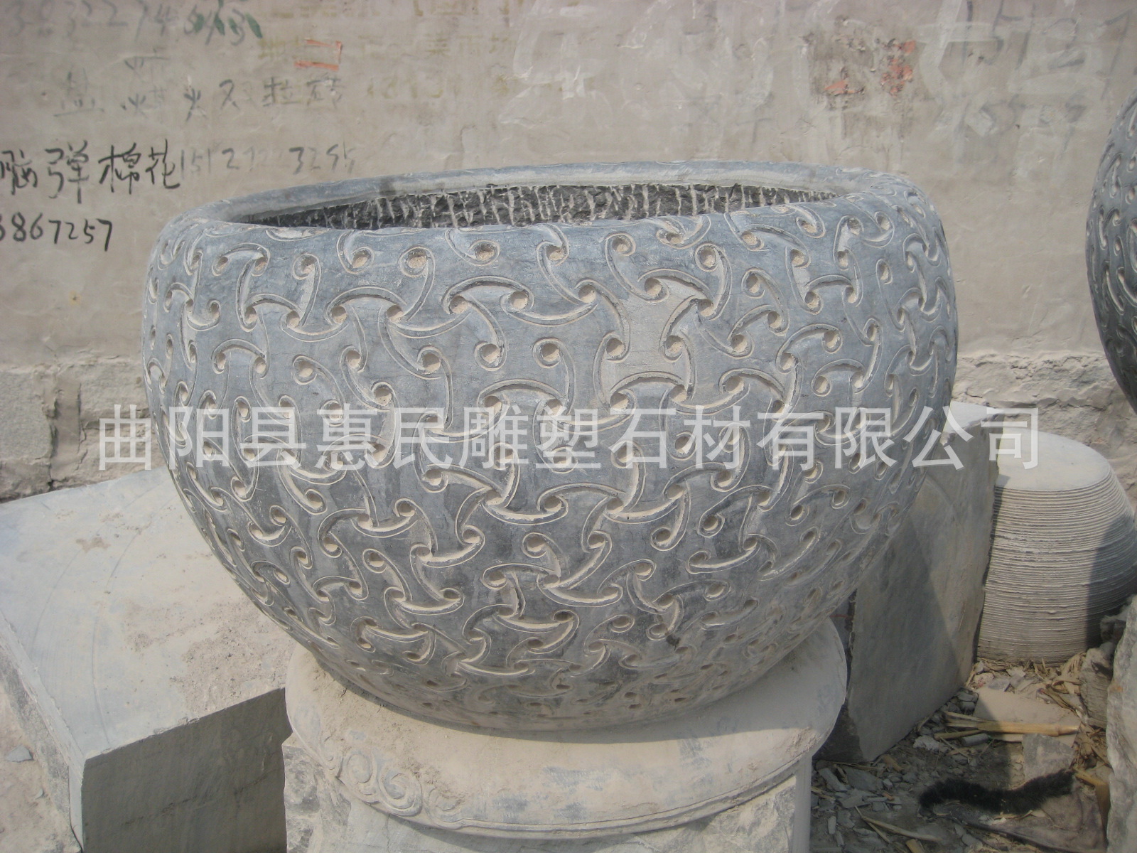 仿古雕塑  石墩 花盆 圆桌 灰石做旧 雕刻