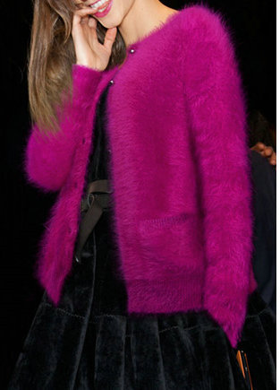 欧洲站女装新款<em>复古</em>长毛<em>水貂</em>绒骷髅头扣<em>毛衣</em>开