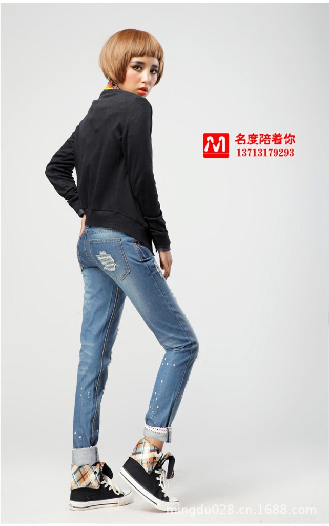 批发采购女式牛仔裤-新款黑灰完美腿型复古修