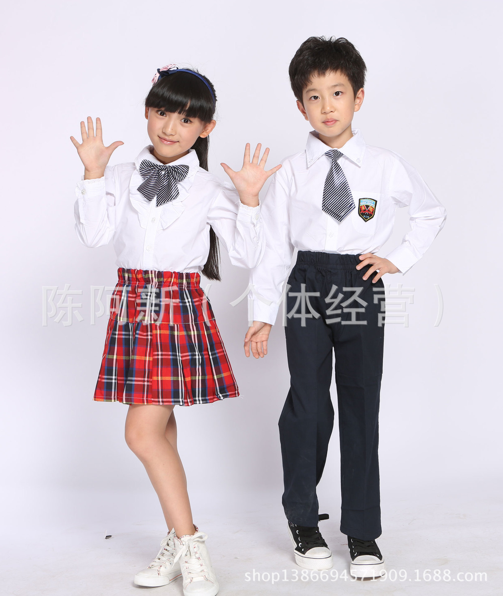 六一国庆演出服红格子裙<em>加厚</em>中小学生全棉长袖
