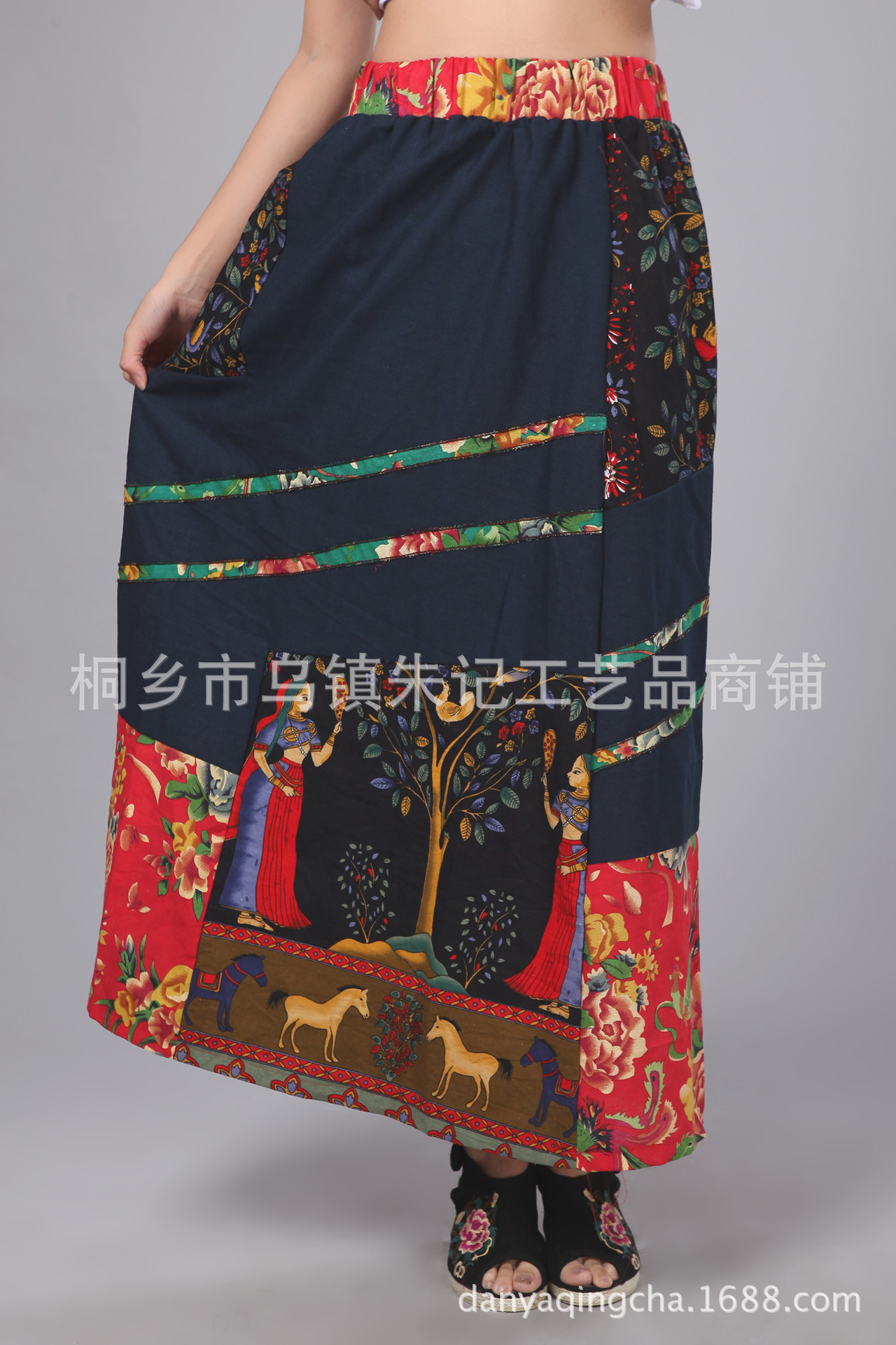 【印花长裙 半身裙棉麻裙子 民族风东北大花布