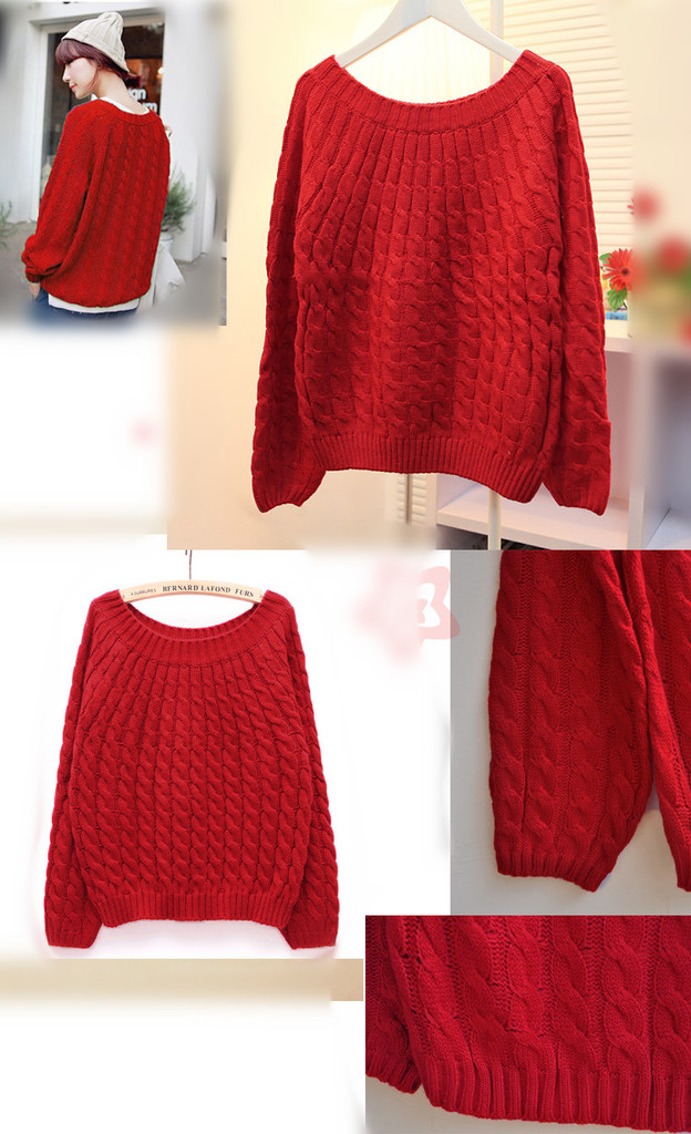 【春季新款复古纯色麻花<em>编织</em>圆领宽松套头<em>短款</em>