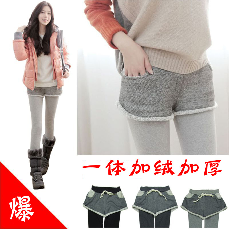 新款韩国版<em>秋</em>冬季<em>短裤</em>式加厚加<em>绒</em>假两件九分裙