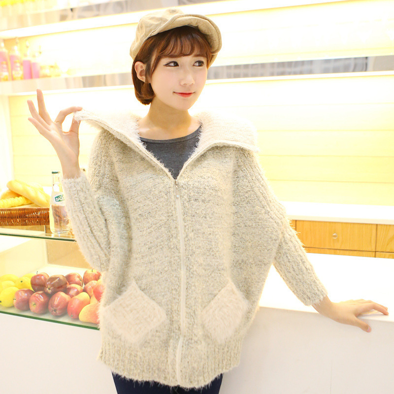 <em>韩版</em>新款纯色大翻领毛线<em>针织开衫</em> 1005 <em>图片</em>_