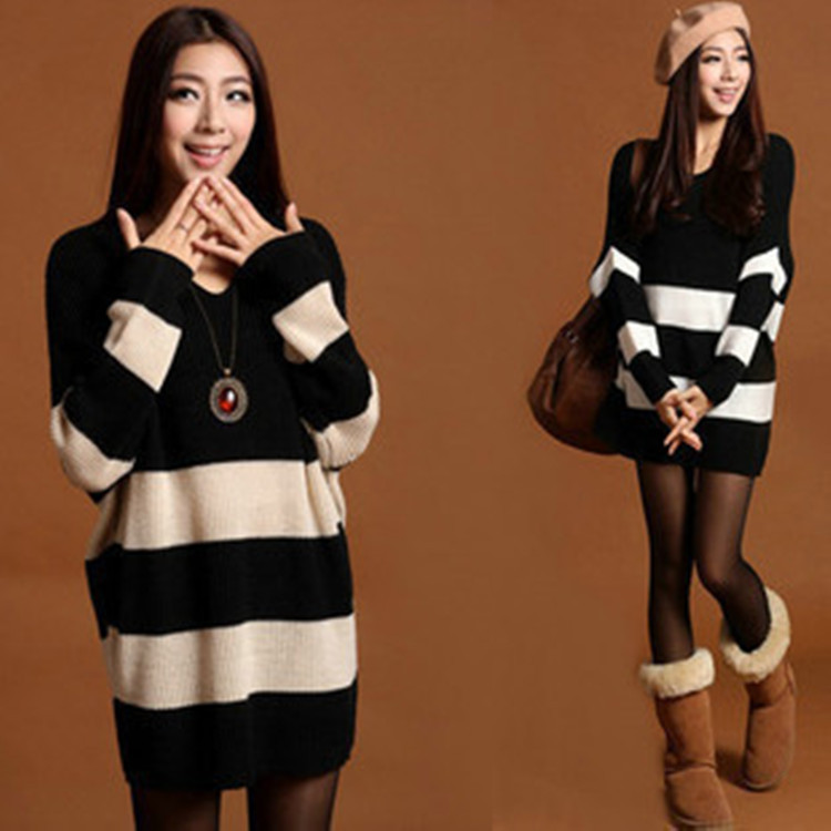 2013新款韩版宽松针织衫<em>秋装孕妇毛衣</em>条纹大