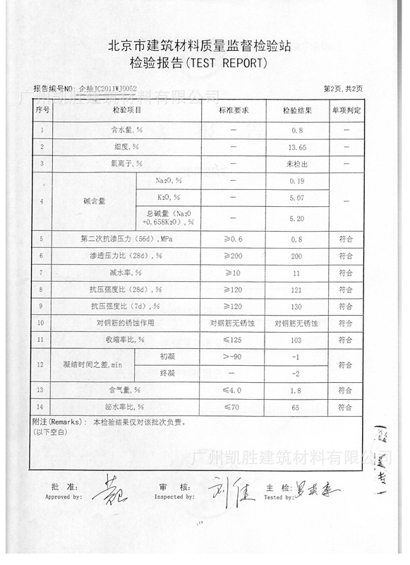 2011年Xypex掺合剂检验报告3