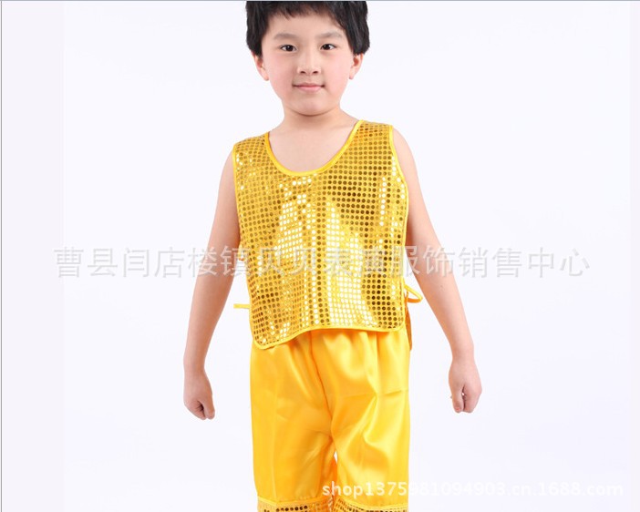 【儿童表演服装男童<em>马甲短裤</em>套装<em>亮片舞蹈</em>服民