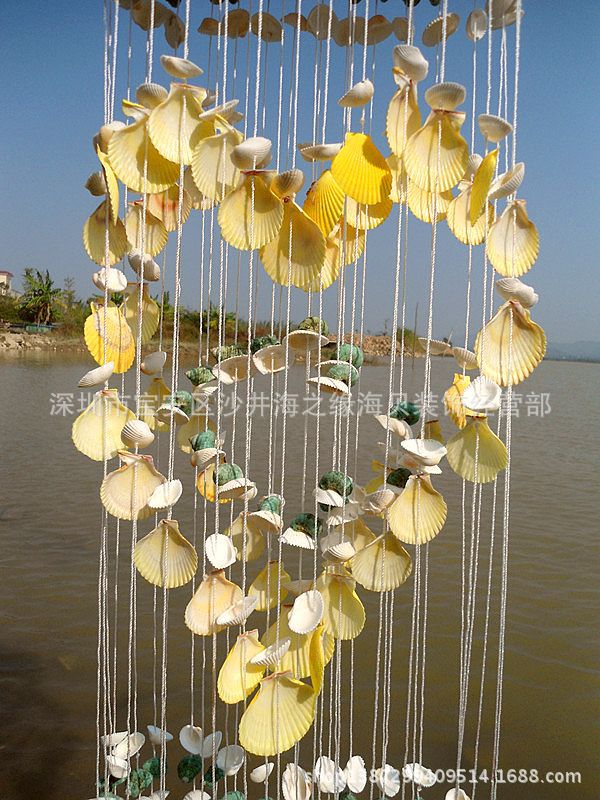 批发天然贝壳风铃 海螺贝壳风铃 海螺贝壳工艺品 大海螺 黄色心型
