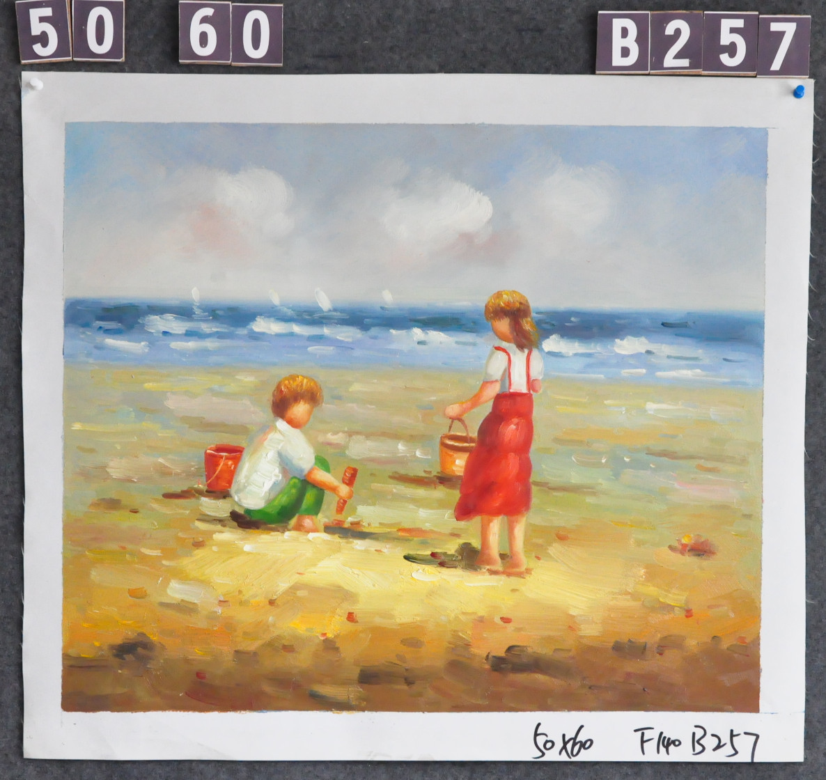 纯手绘油画 沙滩小孩50*60横板b257