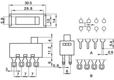 拨动开关 ts-2-2236 三档8脚