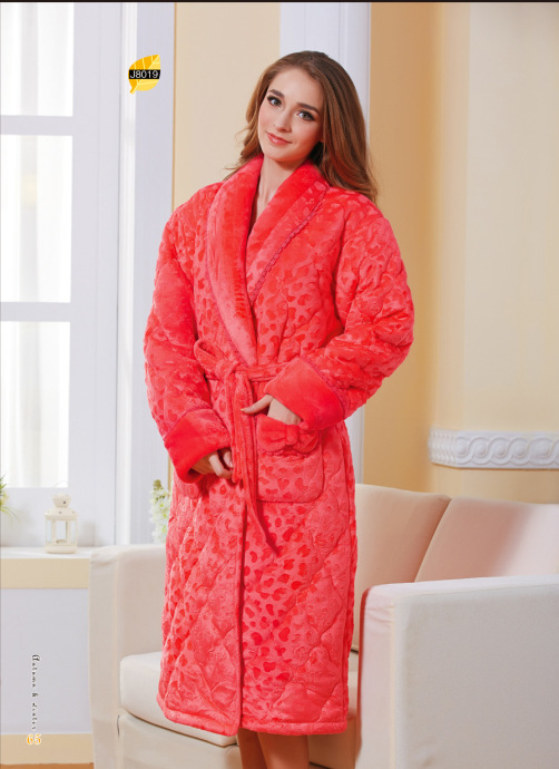 冬款<em>加厚</em> 千鹤超柔<em>面料</em>夹棉女袍 家居服长袖 浴