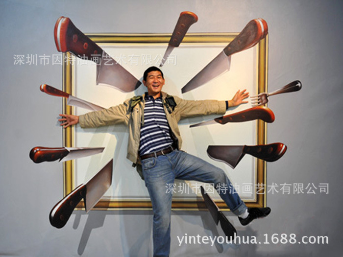 纯手工3D油画高端墙绘彩绘地画逼真写实3D立体画