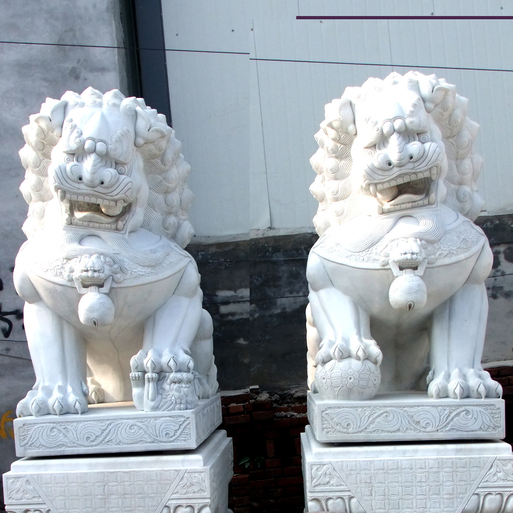 供应曲阳汉白玉石雕狮子 象 麒麟 生肖雕刻工艺