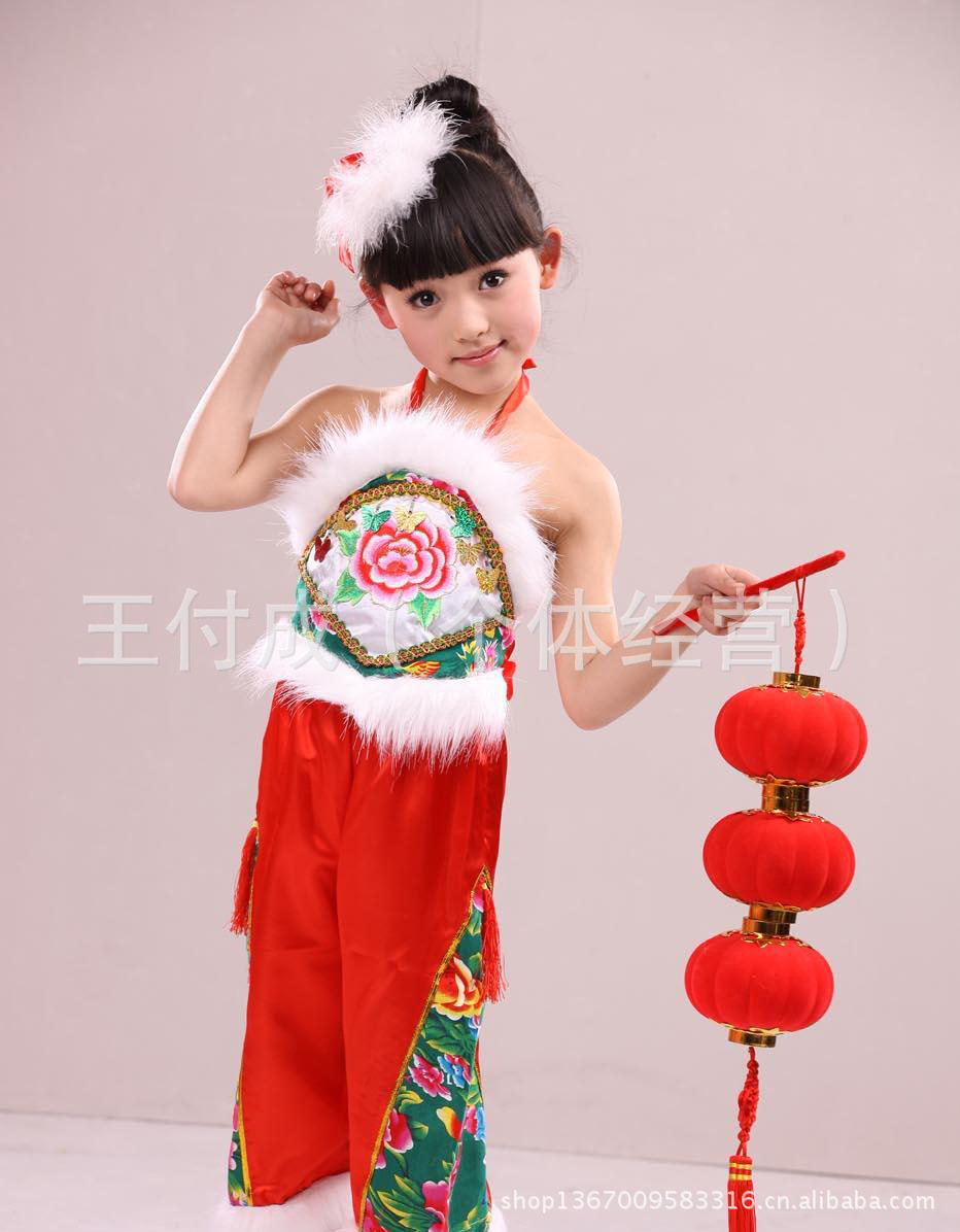 新款 <em>幼儿舞蹈服装</em> 白毛表演服 女吉祥喜庆舞蹈