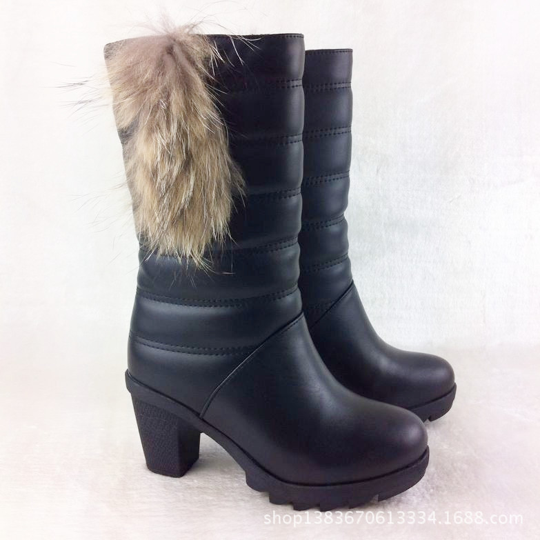 【2013秋冬新款兔毛女靴 时尚中筒马丁女靴 雪