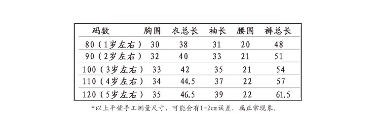 韓國套裝尺寸表（通用13個款）