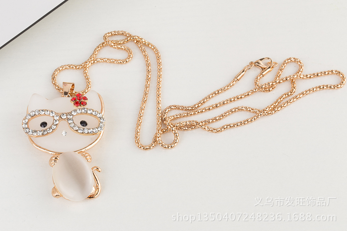 <em>发</em>旺饰品<em>批发韩版</em>时尚百搭可爱小猫项链 猫眼