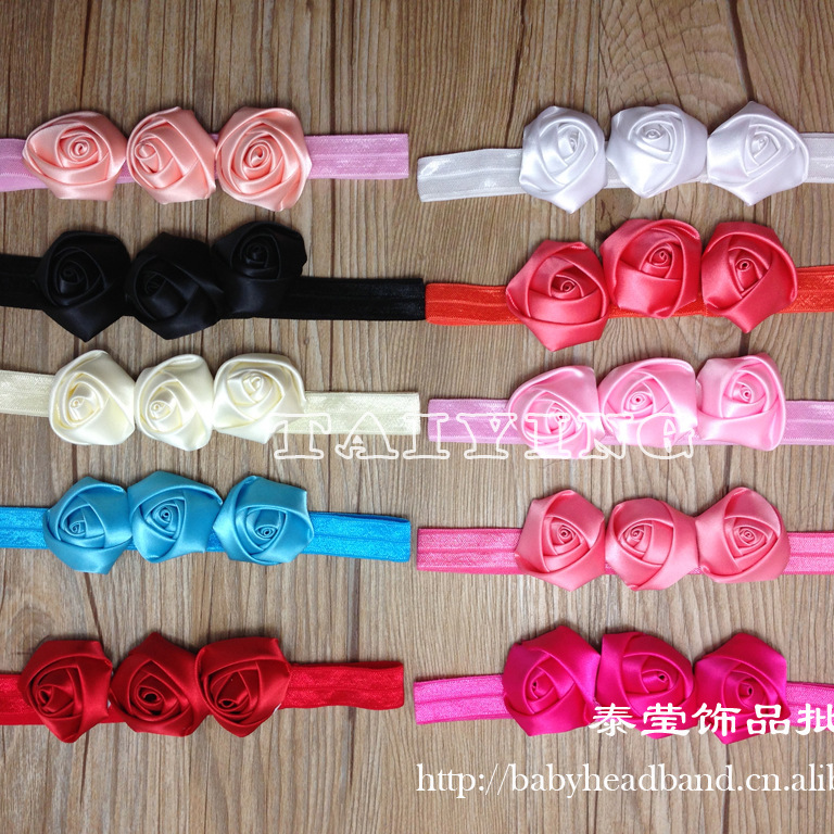 ebay速賣通1.5“手工折疊玫瑰發帶 發飾 緞帶玫瑰 rose headband批發・進口・工廠・代買・代購