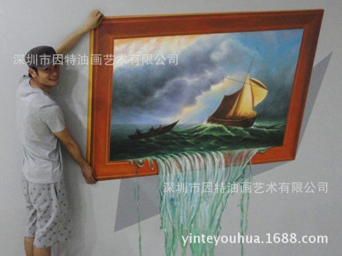 纯手工3D油画高端墙绘彩绘地画逼真写实3D立体画