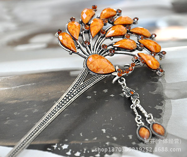 藏饰时尚复古雕花彩钻发簪