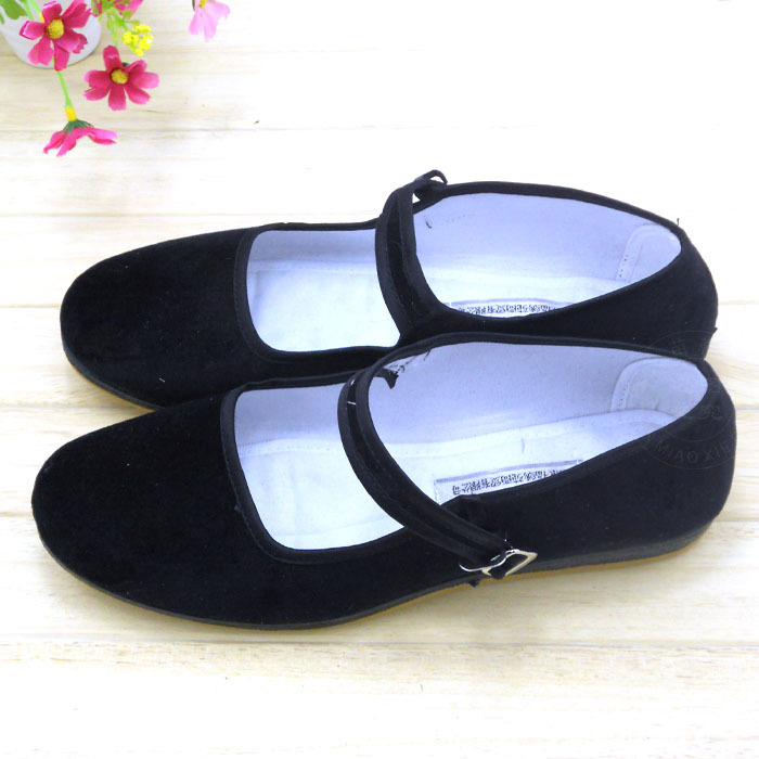 福信苑女式休闲鞋 老人鞋 乌绒方口鞋 老北京布