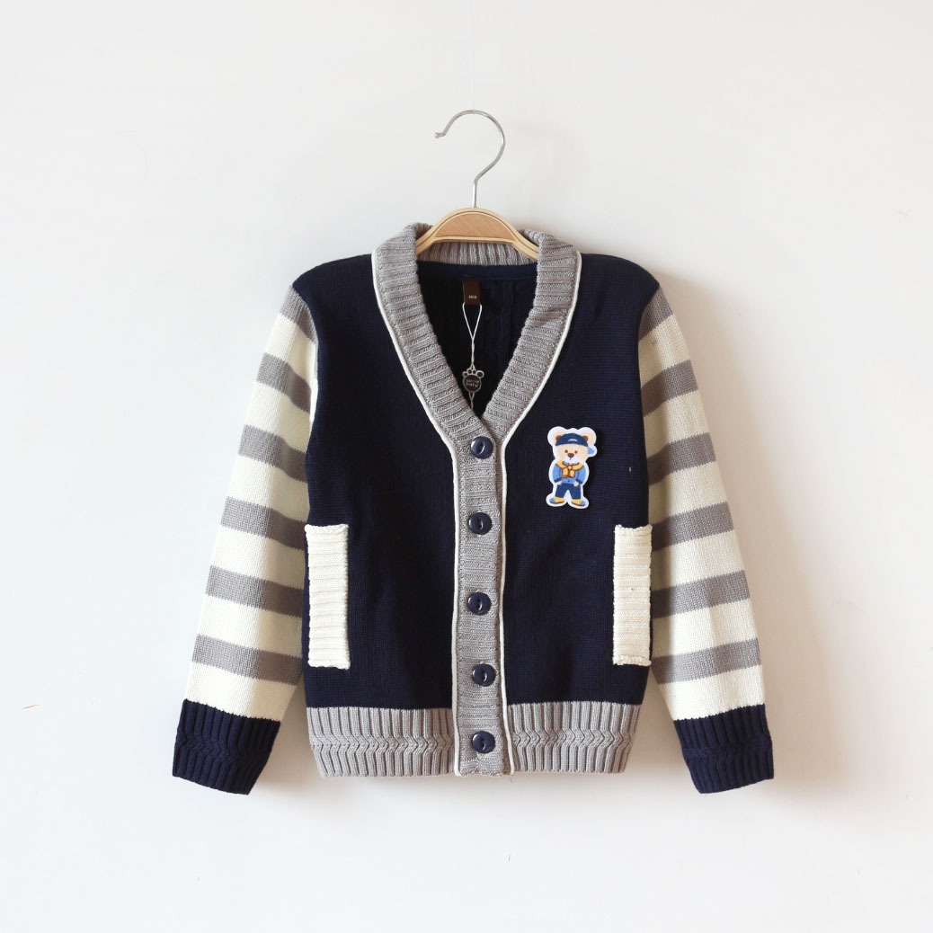 2014春款外贸童装批发 韩版小熊棉线针织毛衣