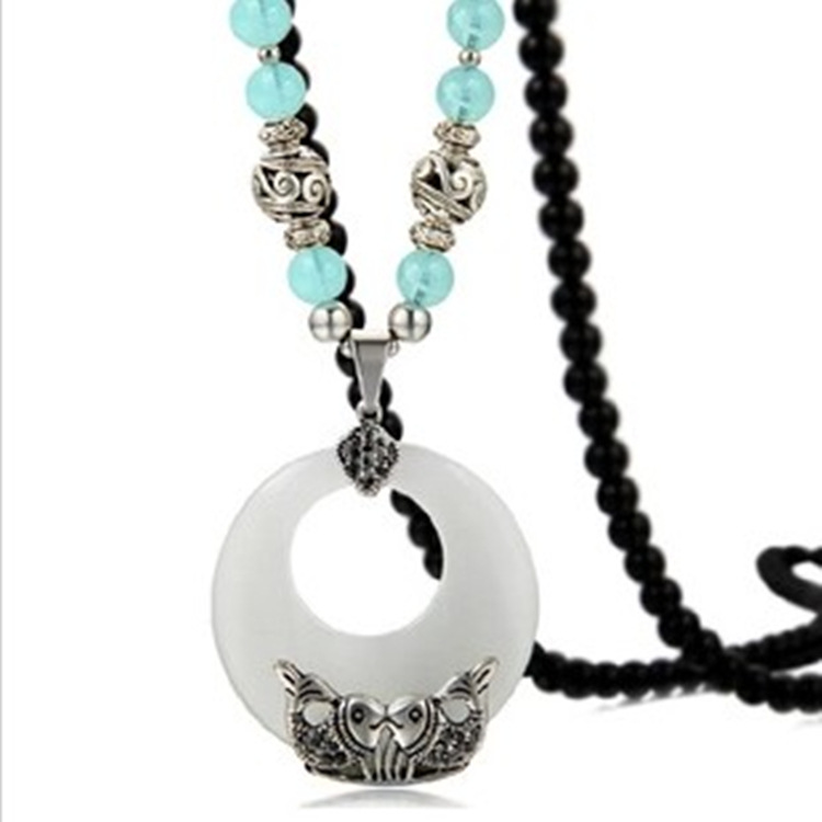 原创猫眼石<em>毛衣链韩国复古</em>双鱼长项链百搭中国