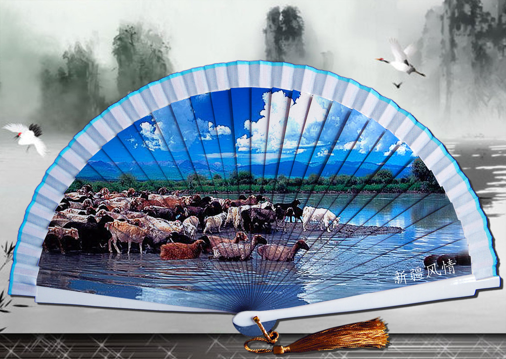 厂家直销订做澳门旅游纪念品木质扇 澳门天后