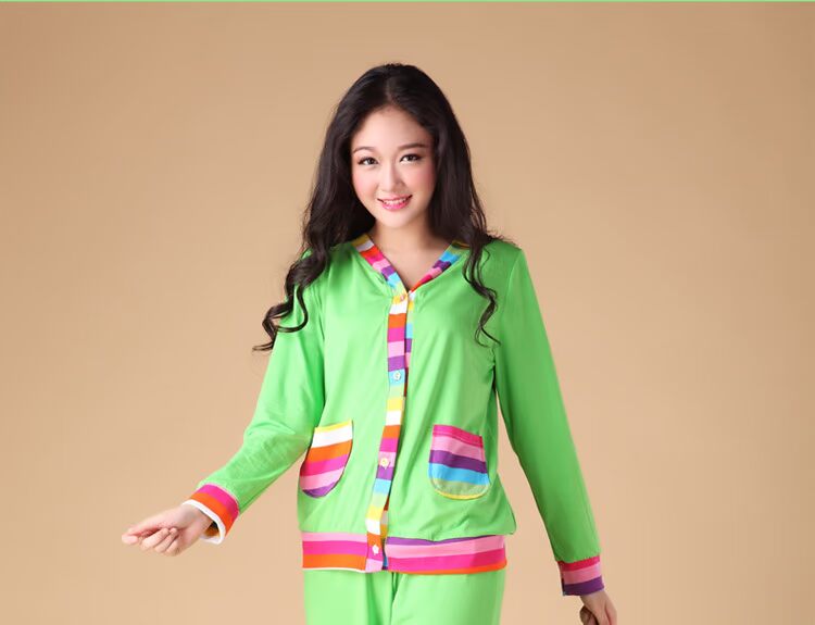 家居服秋装女士<em>可爱纯棉</em>长袖<em>长款</em>针织棉休闲睡
