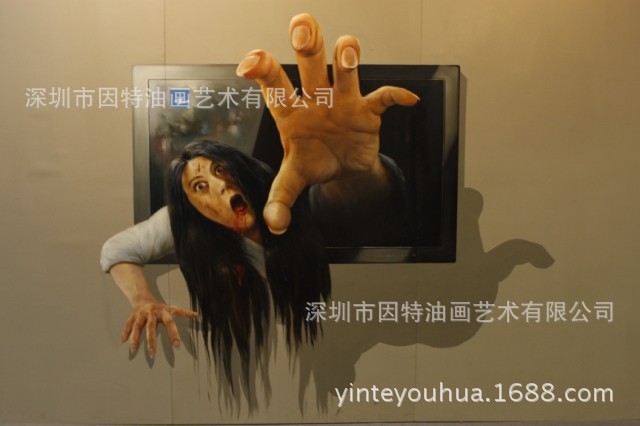 纯手工3D油画高端墙绘彩绘地画逼真写实3D立体画