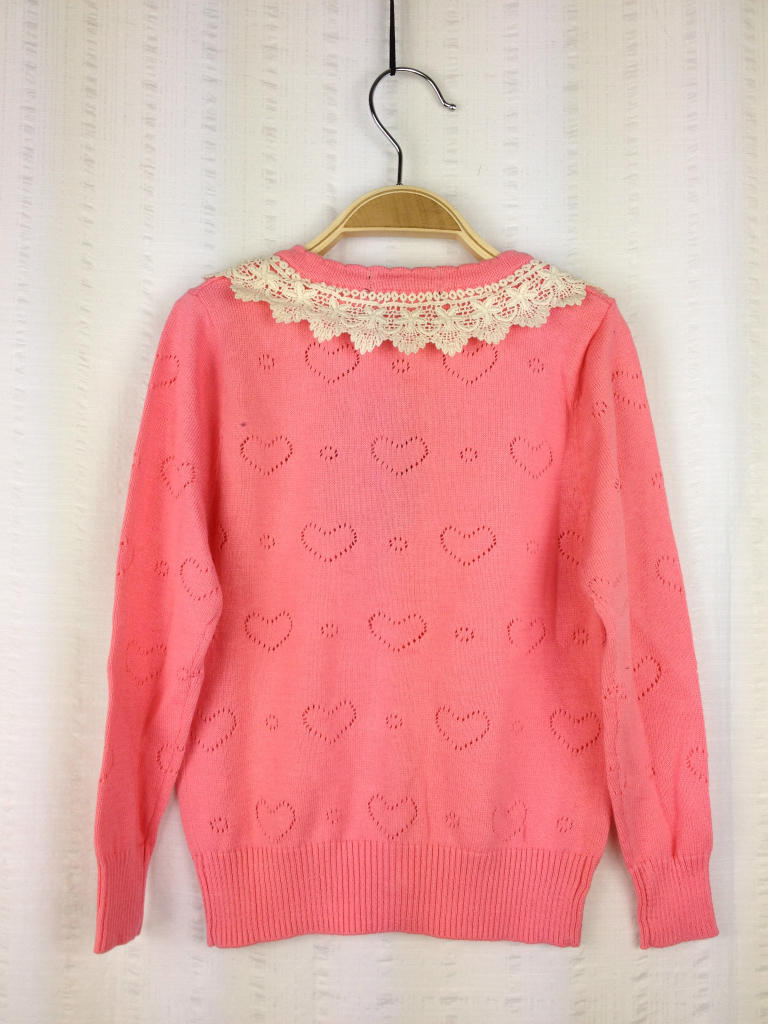 【catimin* 白色钩花翻领心形镂空<em>纯棉线开衫</em> 毛