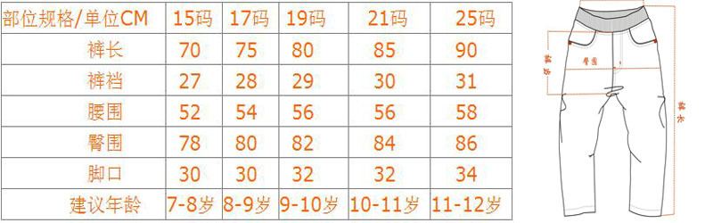 65#長褲15-23Y棉15%化纖85%中大童