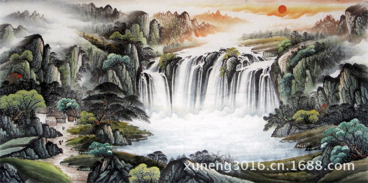 风水大师推荐客厅聚宝盆山水画100纯手绘承诺as68