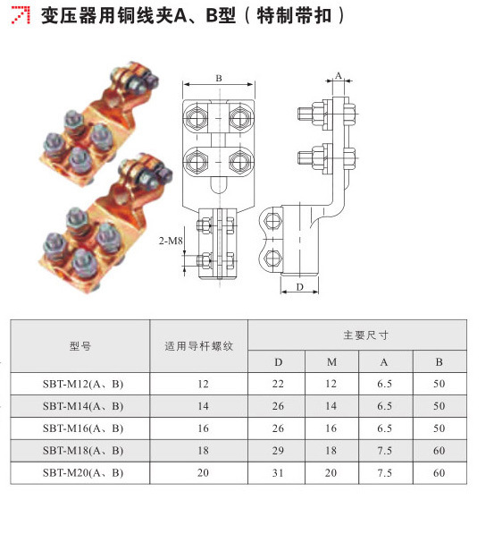 变压器线夹a,b型sbt-m14  变压器线夹a,b型s                   型号