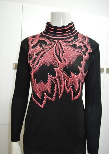 【半高领<em>打底衫毛衣</em>女士时尚<em>中年</em>提花针织衫长