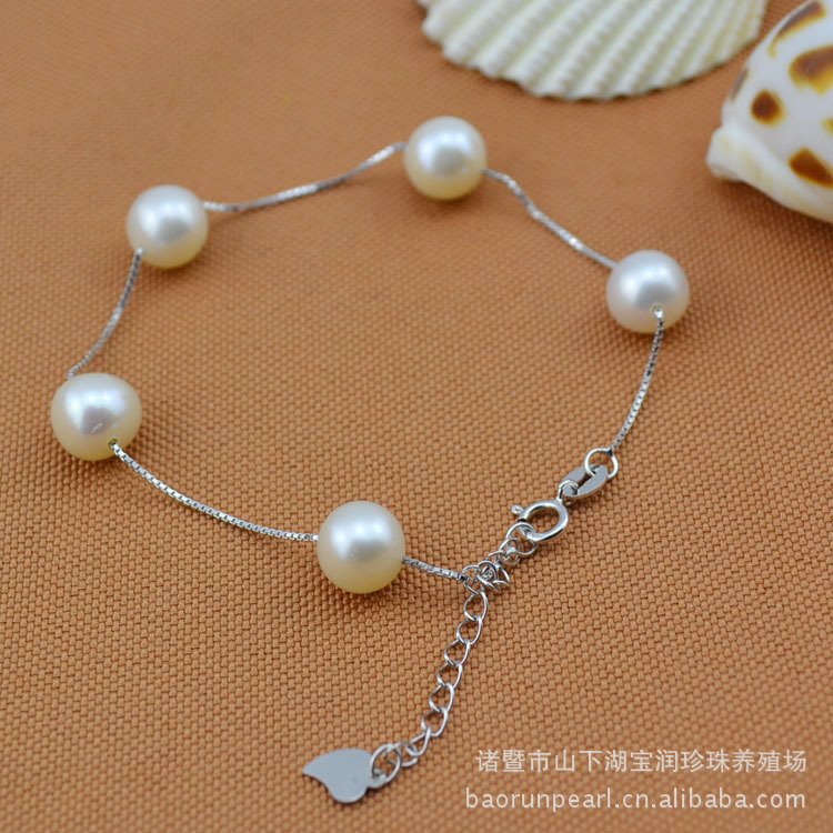 精品高档韩版天然淡水<em>珍珠手链</em> 925纯银手链结