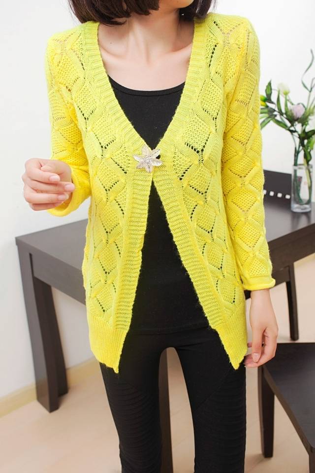 秋季新款韩版镂空<em>针织衫女薄</em>开衫薄百搭衫长袖