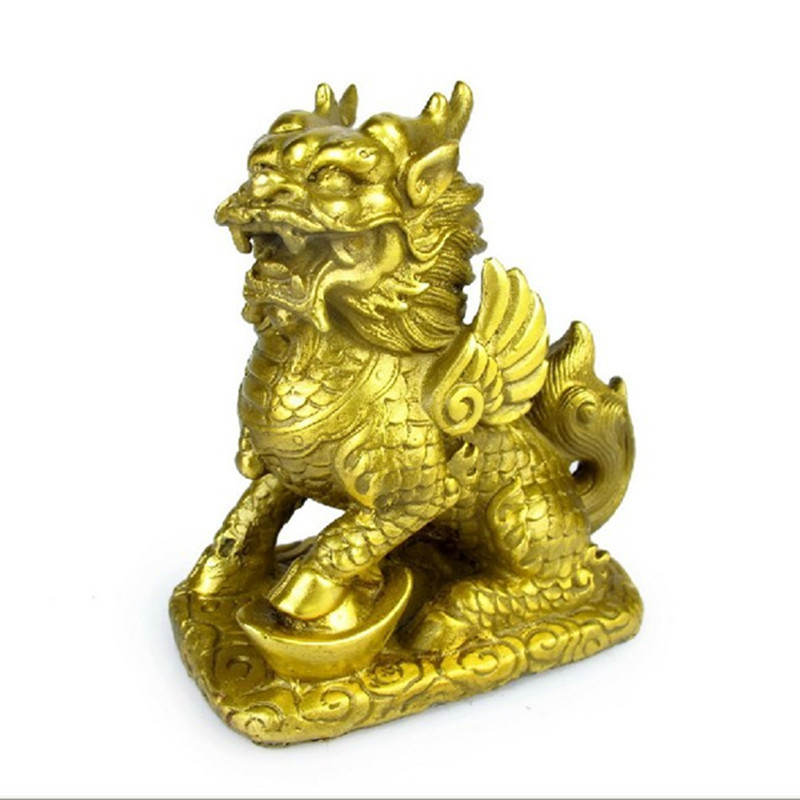 【鑫厵工艺 黄铜麒麟 纯铜财富麒麟摆件 镇宅化