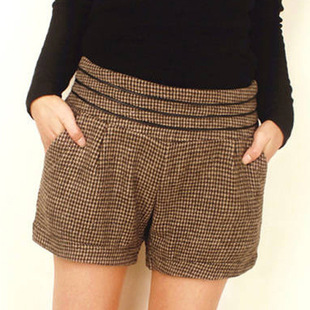 批发采购<em>女式</em>休闲裤- <em>千鸟格毛呢短裤</em>秋冬女韩
