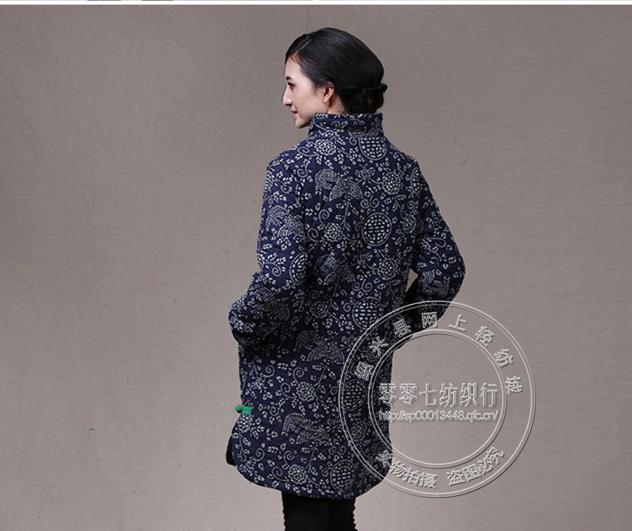 棉麻混纺-经典蓝<em>印花</em>布 大圈棉麻<em>印花面料</em> 棉袄