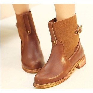 新款骑士靴短靴裸靴粗跟低跟圆头时尚欧美