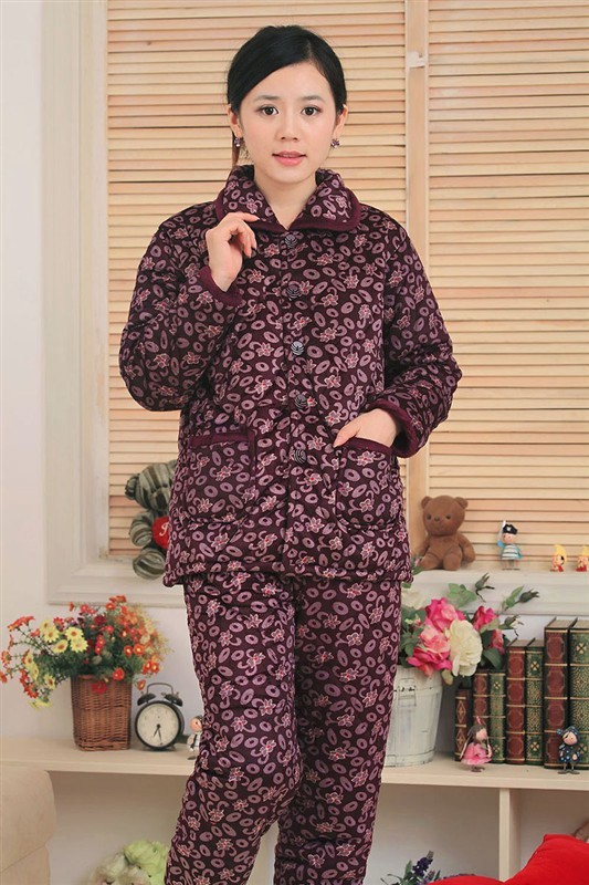【中老年女式加<em>棉睡衣</em> 夹棉睡袄 小碎花家居服