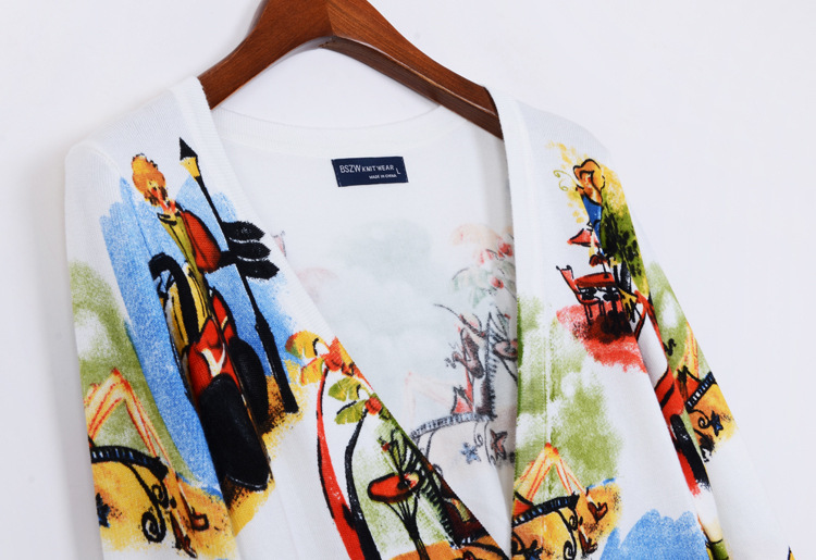 庄园风情春秋装修身外搭<em>针织</em>衫 <em>印花</em>款<em>女开衫</em>