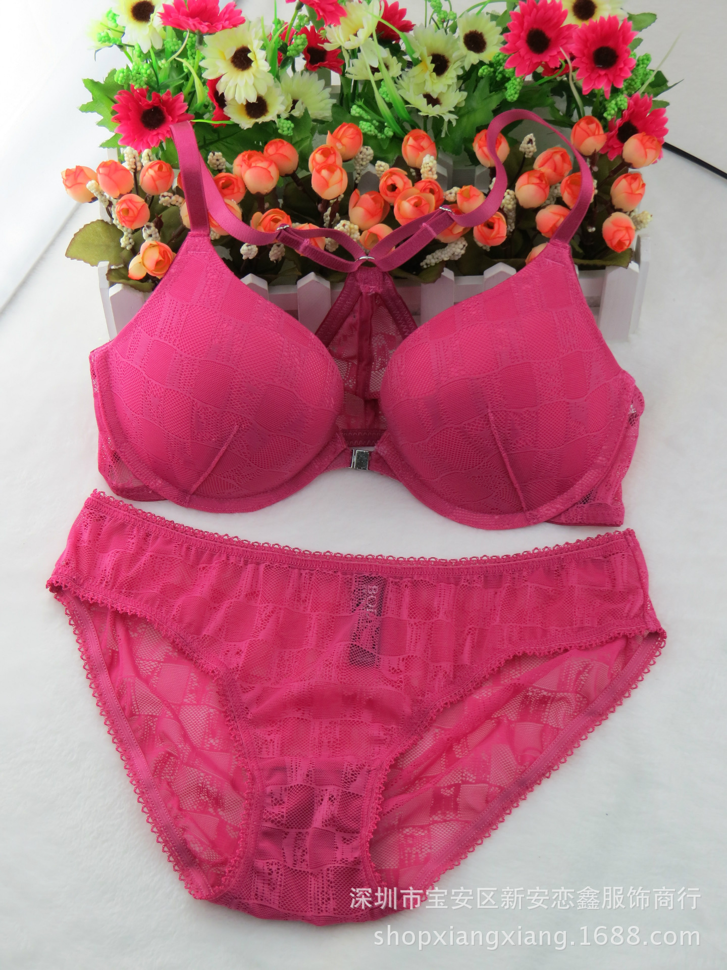 厂家直销爆款 女士性感<em>文胸</em>套装 <em>格子</em>蕾丝<em>前扣</em>