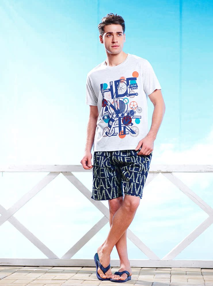 【专柜品牌夏季休闲时尚男士<em>全棉短裤居家</em>服沙